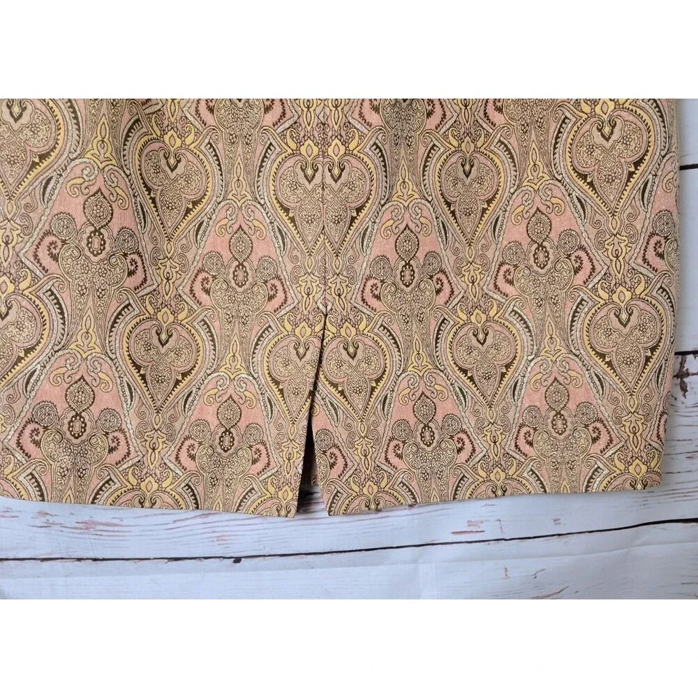 Talbots Womens Skirt Size 22W Pink Gold Metallic Paisley Brocade Pencil Work